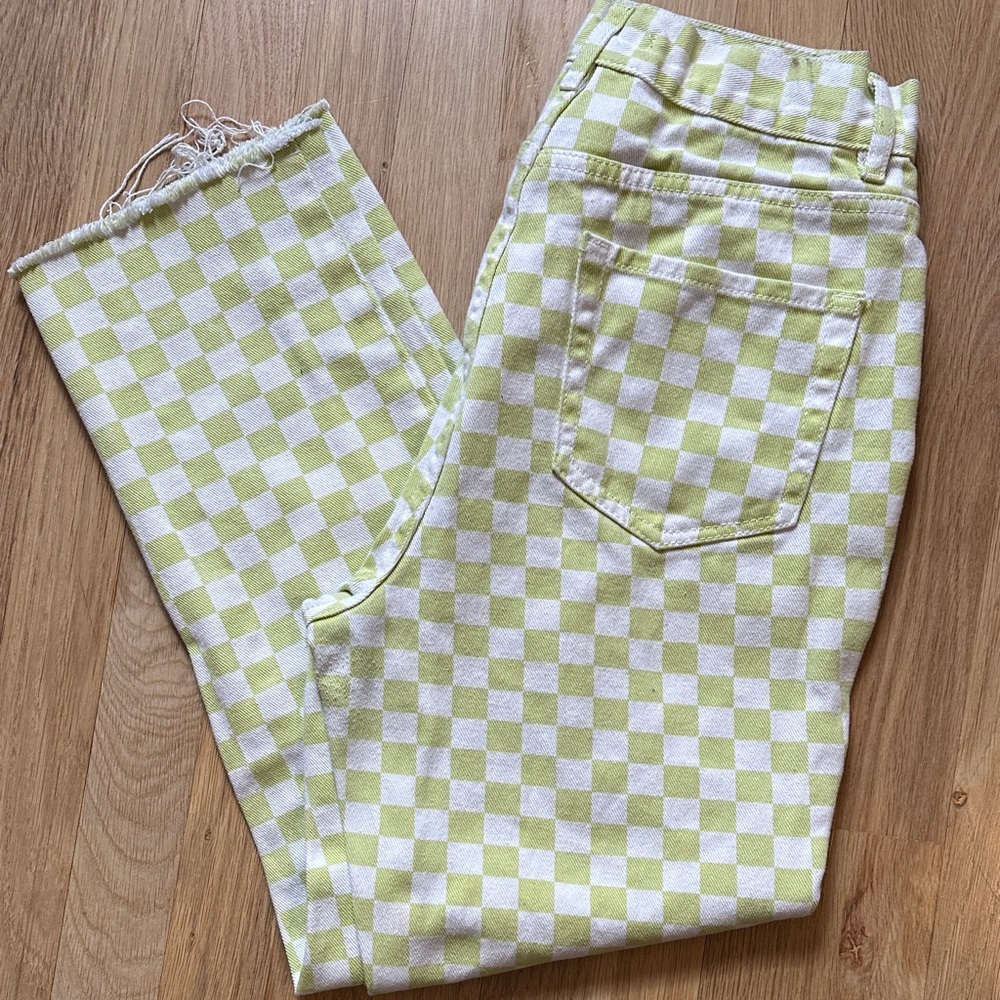PacSun Lime and White Checkered High Rise Jeans